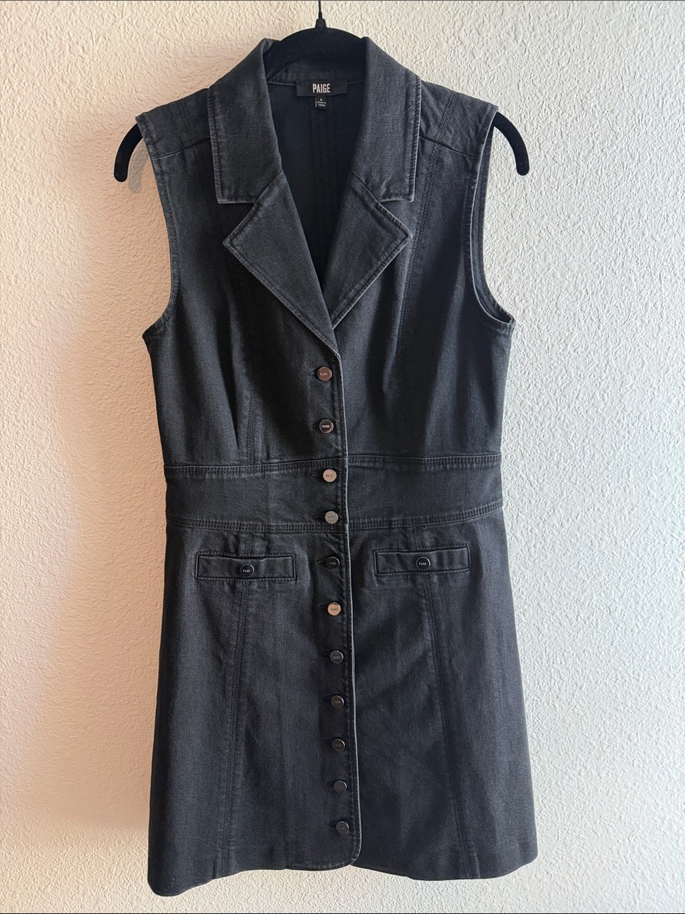 PAIGE Vida Denim Mini Dress Faded Darkness Black Size 4 - Picture 3 of 11